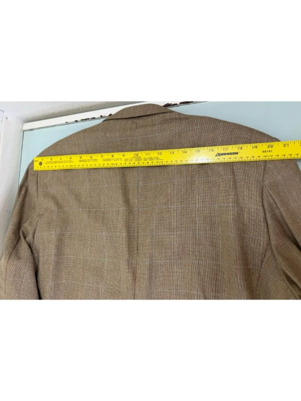 Lauren Ralph Lauren Blazer Jacket Mens 44R Silk Wool Windowpane Beige Sport Coat